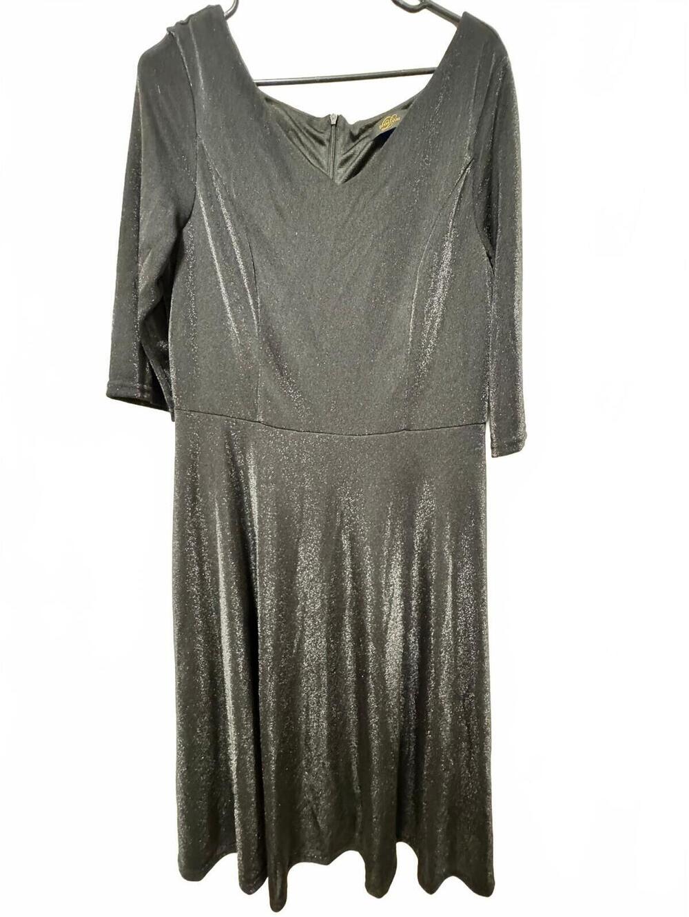 Dressystar Black Metallic Shimmer 3/4 Sleeve A-Line Cocktail Dress Size XXL